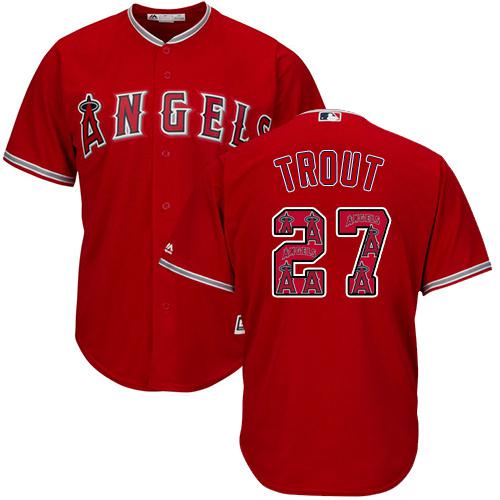 Angels of Anaheim #27 Mike Trout Red Team Logo Fashion Stitched MLB Jersey